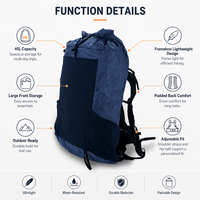 Sac de sport multi-couches pour l'extérieur 45L, résistant à l'abrasion, respirant, sans cadre, à enroulement, pour la randonnée, pour hommes et femmes