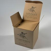 Boîte cadeau en papier kraft texturé de luxe, impression personnalisée d'illustration d'oiseau dessinée à la main, emballage de bougie en cire de soja naturelle