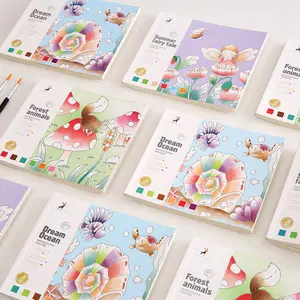 Portable 20 Pages Pocket Watercolor Painting Book with Palette Paint Book Water Coloring Drawing Book Toys