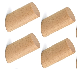 Lot de 4 crochets ronds en bois massif naturel, porte-manteaux modernes en bois poli - Product Image 1