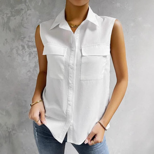 Camisa <span class=keywords><strong>de</strong></span> solapa sin mangas <span class=keywords><strong>de</strong></span> verano 2025 para <span class=keywords><strong>mujer</strong></span>, <span class=keywords><strong>Lino</strong></span> <span class=keywords><strong>de</strong></span> algodón <span class=keywords><strong>de</strong></span> estilo europeo americano para <span class=keywords><strong>Amazon</strong></span>, bolsillo doble transfronterizo para oficina - Product Image 1