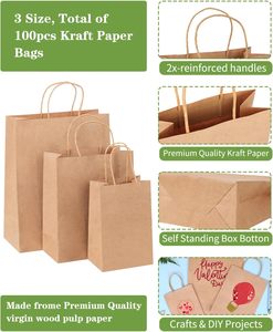 Sacs en papier kraft brun à fond plat avec poignée, personnalisables avec logo et différentes tailles, pour l'emballage alimentaire - Product Image 3