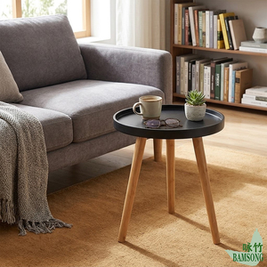 Tavolino da Caffè Resistente all'Usura con Gambe a Treppiede in Bambù per Caffetterie, Lounge e Arredamento Casa in Affitto, Comodino Rotondo Piccolo Anti-caduta - Product Image 4