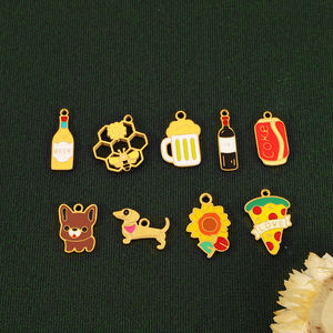 18K Pvd oro Acero inoxidable esmalte Encanto | cerveza, vino tinto, pizza, flor mascota perro abeja encantos | Diy joyería hacer colgante - Product Image 5
