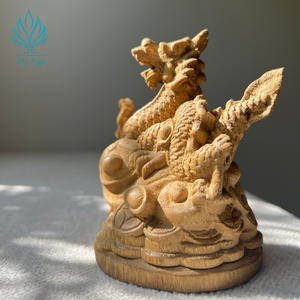 Statue du Zodiaque Asiatique Premium en Bois d'Agar Sculpté Feng Shui – Statue du Dragon Faite à la Main en Bois Artisanat Unique - Product Image 2