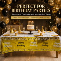 Nappe jetable en plastique Joyeux Anniversaire, motif étoiles blanches et dorées, imperméable, pour fête d'anniversaire