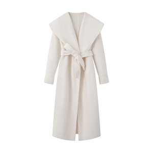Abrigo largo de invierno para mujer, personalizado 2026, de mezcla de lana, con cuello chal oversize, doble botonadura y cinturón con lazo en la cintura, de fábrica OEM - Product Image 5