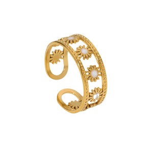 Anillo de acero de titanio hueco sencillo europeo y americano con diseño de sol, diseño de nicho único, chapado en oro de 18 quilates con efecto de gota de aceite, versátil. - Product Image 5