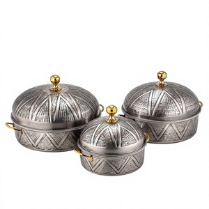 Wholesale Antique Finished Stainless Steel Hot <b>Pot</b> <b>Set</b> Luxury Arabic Design Insulated Casserole Food Warmer Serving Dish - Product Image 1