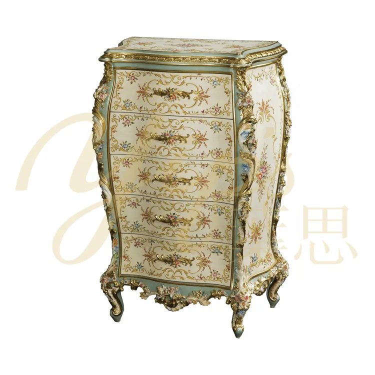 Wlyips — ensemble de meuble de chambre à coucher avec motifs de roses françaises, commode classique, 5 tiroirs, collection LD-1203-0152