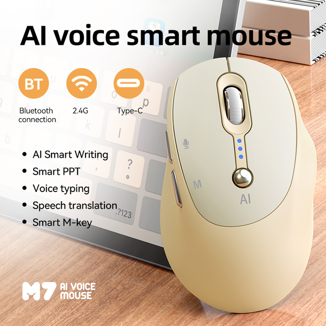 T-WOLF M7 Dual-Mode Wireless Mouse Smart AI Voice Mouse 2.4G&BT Adjustable DPI Customized Mouse for Computer Gamer Gift