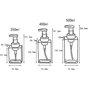 Bouteille carrée vide en PETG à faible MOQ, 250 ml, 400 ml, 500 ml, pour désinfectant pour les mains, nettoyant <span class=keywords><strong>visage</strong></span>, mousse, et lavage bébé - Product Image 2