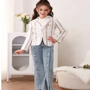 Midden-Oosten Kinderkleding 2024 Herfst Nieuw Meisje Hert Huid Fluwelen Jas Set Ronde Hals Onderkant Shirt Wijde Pijpen Jeans