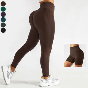Tiktok sıcak satış ezme popo kaldırma spor giyim Yoga tayt kadınlar yüksek bel dikişsiz amplifikatör tayt şort spor koşu pantolon