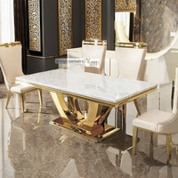Table à manger en marbre moderne et contemporain Ensemble 6 chaises Mobilier de maison avec pied en métal