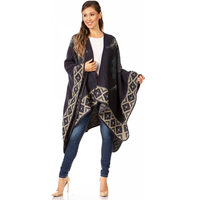 Poncho long réversible en acrylique pour femme, style ethnique aztèque, tricot doux, coupe oversize, ouverture frontale, châle durable pour le quotidien