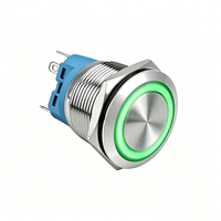 Interrupteur à bouton-poussoir à tête plate en acier inoxydable étanche IP65 16/19/22mm, 1NO, anneau LED, momentané, 12-24V 250V, pour rail de transport