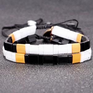 Hecho a mano moda Bohemia ajustable blanco y negro miyuki <span class=keywords><strong>de</strong></span> tila <span class=keywords><strong>cuentas</strong></span> pulsera <span class=keywords><strong>de</strong></span> la joyería al por mayor - Product Image 1
