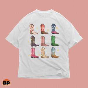 T-shirt Grafica Stivali da Cowboy Unisex Oversize Streetwear Western Y2K Stile Retrò per Concerti Country - Product Image 1