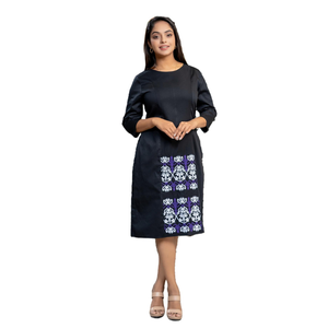 Vestido Corto Bordado de Algodón Negro Premium, Ropa Casual Transpirable y a la Moda para Mujer - Product Image 2