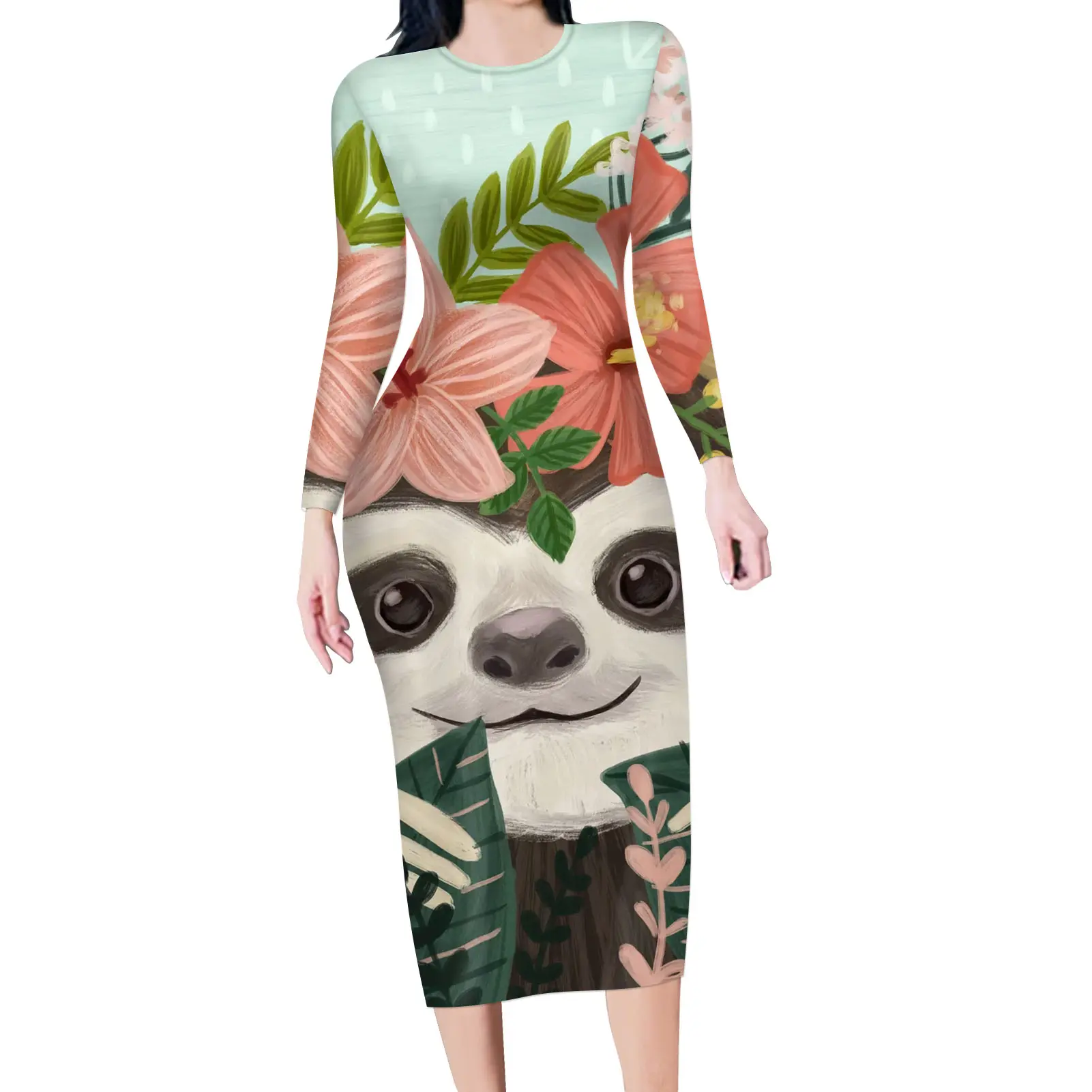 Womens Wolf Ngựa Pig Bradypod Cừu Owl Alpaca Panda Khủng Long Elephant Animal Dresses Phụ Nữ Thanh Lịch Casual Dresses Đối Với Phụ Nữ