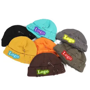 Chapéus de malha acessórios de metal vintage, gorro simples com etiquetas personalizadas