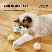 Jouets pour chats de haute qualité, bâtonnets à chat, jouets pour animaux de compagnie, balles élastiques à cloche, balles colorées en laine arc-en-ciel pour chats