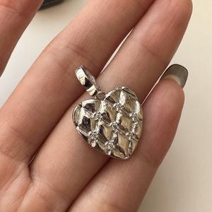 Colgante de Plata de Ley S925 con Forma de Corazón y Rejilla de Diamantes, Diseño Vintage, Dulce, Moderno y Lujoso, Acabado Cepillado, Amuletos de Joyería - Product Image 2