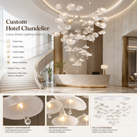 Lustre personnalisé en forme de pétale de lotus pour hall d'hôtel, lampe de plafond en verre de luxe à motif floral naturel pour projet de décoration d'éclairage