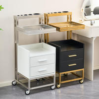 Chariot de rangement moderne en acier inoxydable à 4 roues pour salon de beauté et coiffeur