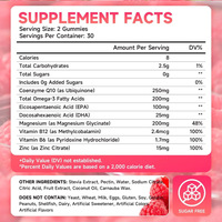 Gummies de Coenzyme Q10 Marque Blanche OEM 250mg Pureté 99% Qualité Alimentaire Saveur Framboise Sans Sucre Supplément Oméga-3 Vitamine B12
