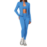 Nouvel ensemble de fitness 2026 : Veste de sport ajustée, tendance, séchage rapide, en Spandex/Nylon, tenue de yoga trois pièces pour l'extérieur