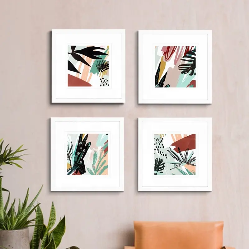 Customized Canvas 4 PCS Stretched Paintings Modern Flower Home Wall Art Picture Prints