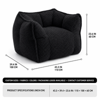 Fauteuil Nid d'Abeille Compressé de Haute Qualité, Emballage Compressé, Tissu Teddy Noir de Luxe avec Ottoman pour Salon
