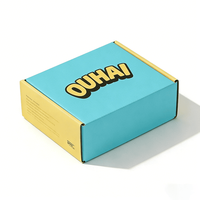 Boîte en carton ondulé bleu et jaune, imprimée avec des dessins de surf, personnalisée, boîte d'expédition personnalisée, solution d'emballage cadeau sur le thème de l'été