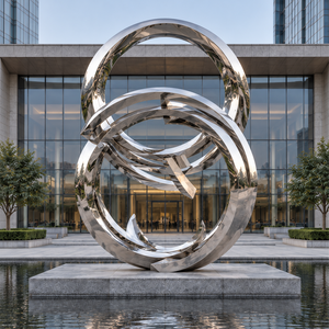 Escultura Metálica Geométrica Abstracta Moderna de Acero Inoxidable Grande Personalizada para Decoración de Plazas, Hoteles, Jardines y Parques - Product Image 4