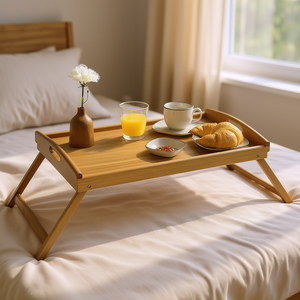 Plateau de service et plateau de lit KESPER en bois d'acacia FSC, pliable, avec poignées, pour les repas au lit - Product Image 3