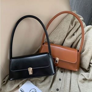 Elegant Retro Top-Handle Shoulder Bag Women's Underarm Purse with Bullet <b>Lock</b> Clasp PU Small Size Everyday Use - Product Image 1