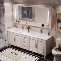 Kabinet Cermin Anti Embun Pintar untuk Kamar Mandi Hotel Mewah Prancis, Wastafel Tunggal/Ganda, 36-92IN, Model Berdiri di Lantai
