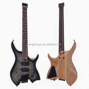 6 <b>String</b> Guitar Fanned Fret Headless Guitar Burl <b>Top</b> Ash Body Manufacturer Supply OEM Guitar Set for Beginner - Product Image 1