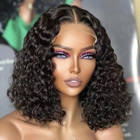 Perruque Courte Bob Bouclée Péruvienne en Cheveux Humains Vierge Remy, Perruque Bob Bouclée Sans Colle avec Dentelle HD pour Femmes Noires