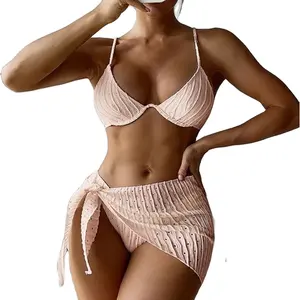 Oem Odm Fabrikant Ontwerp Eco-Vriendelijke Bikini 'S Plus Maat 3 Stuk String Bikini Sets Tankini Badmode Badpak Met Cover Ups