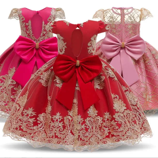 0-7years Sleeveless Bowknot Dress Princess puffy skirt Show children's dress Little Baby Girl Birthday Dress