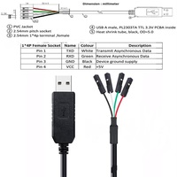 Câble adaptateur 1.8m USB vers TTL série 3.3V TX RX Signal 4 broches 0.1 pouces pas femelle
