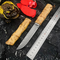 Couteau de chasse professionnel Meiji en acier Damas de qualité supérieure, format de poche, avec étui en bois pour le camping, personnalisable, support OEM