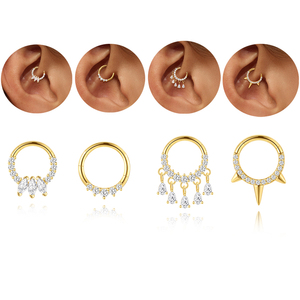 Boucles d'oreilles créoles en argent sterling 925 avec zircon cubique, pendentif classique en forme de goutte d'eau, anneau de nez en zircon cubique, bijoux pour cartilage hélix - Product Image 1