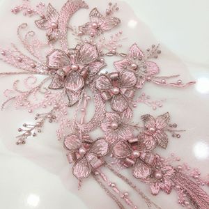 Paillettes poliestere 3 D ricamo tulle maglia perline di <span class=keywords><strong>pizzo</strong></span> motivo cucito Applique patch di perle per <span class=keywords><strong>abito</strong></span> da sposa da sposa artigianale - Product Image 2