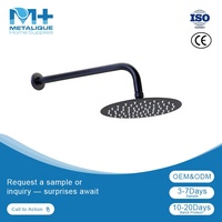 Ensemble de douche mural rond en acier inoxydable antirouille noir Metalique 250002-BK de 8 pouces avec bras de raccordement