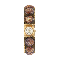 Montre-bracelet vintage pour femme, bracelet large en pierres naturelles, montre à quartz, bijou cabochon doré