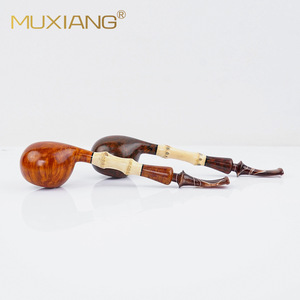 MUXIANG Handmade Bamboo Joint Briar Wood Pipe Free Type Tobacco Pipe For Smoking - Product Image 3